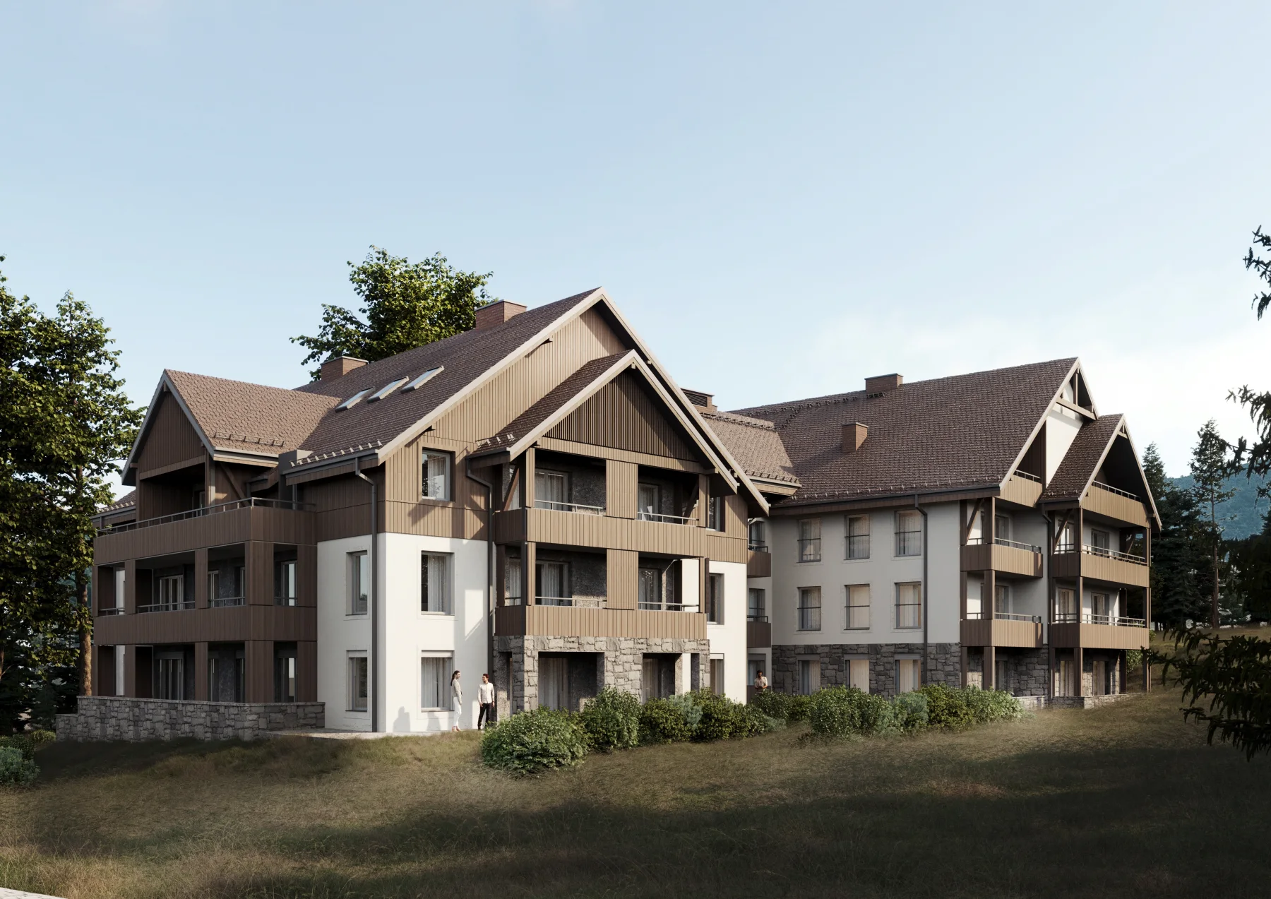 Wizualizacja aparthotelu w Świeradowie-Zdroju zaprojektowanego na górskiej działce